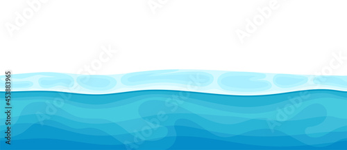 Blue Water Surface with Curved Waves Vector Illustration
