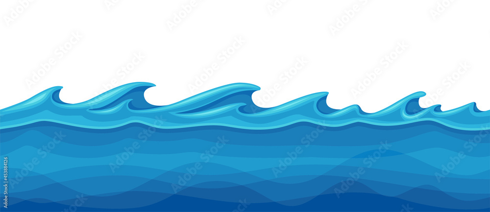 Blue Water Surface with Curved Waves Vector Illustration