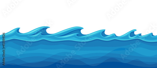 Blue Water Surface with Curved Waves Vector Illustration