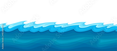 Blue Water Surface with Curved Waves Vector Illustration