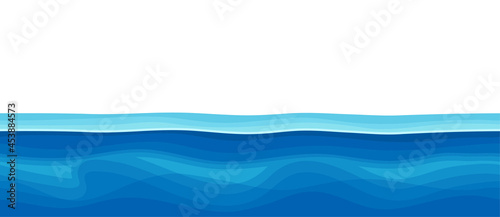 Blue Water Surface with Curved Waves Vector Illustration