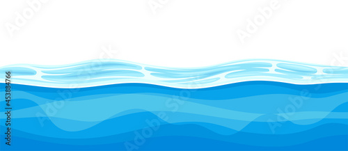 Blue Water Surface with Curved Waves Vector Illustration