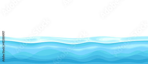 Blue Water Surface with Curved Waves Vector Illustration