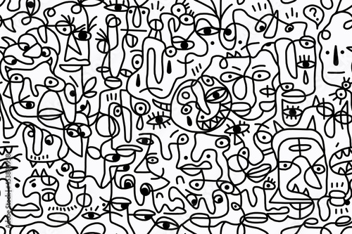 Black and white cartoon pattern on a white background  abstract design  seamless background.
