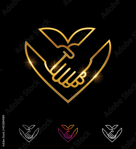 Golden Hand Shake and Love Symbol Vector Sign