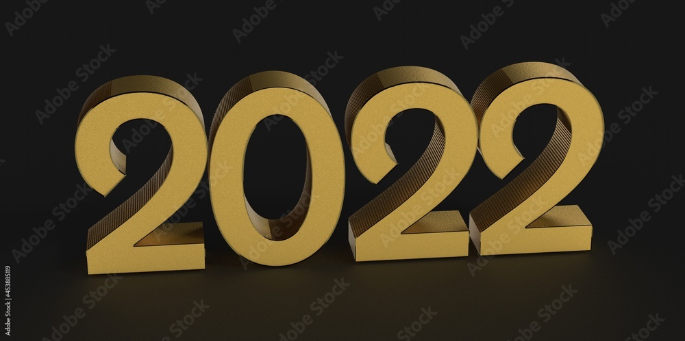 Gold number 2022 isolated on white background. 3d illustration Gold number 2022 isolated on white background. 3d illustration