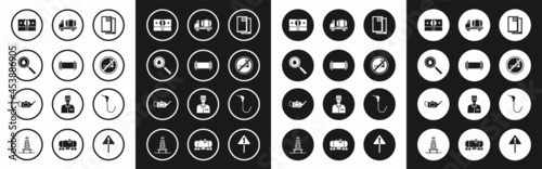 Set Barrel oil, Industry pipe, Oil drop, Stacks paper money cash, No Smoking, Tanker truck, Gasoline pump nozzle and Canister for motor icon. Vector