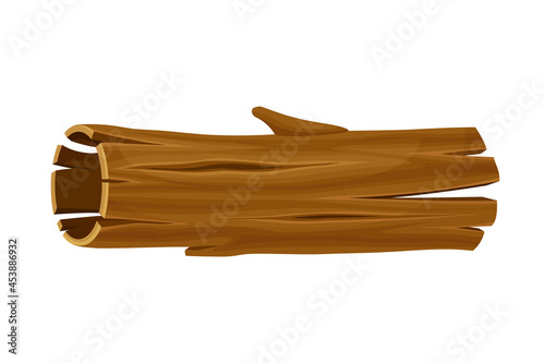 Old and Hollow Log with Bark as Forest Element Vector Illustration