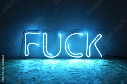 Blue neon sign fuck. Trendy style. Neon sign. Custom neon. 
