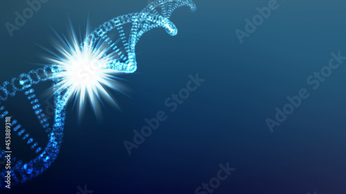 Dna Molecule Strand Spiral Banner Copyspace Vector. Bright Poster With Biochemistry Genetically Molecule Structure. Medicine Or Chemical Researchment Template Realistic 3d Illustration