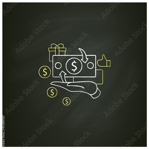 Cash payment chalk icon. Hand hold money. Cash deposits only.Universal basic income concept. Isolated vector illustration on chalkboard