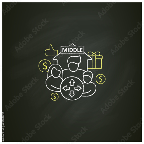 Dilative class chalk icon. Expanding middle class. Rise in living standards. Increase employee number. Universal basic income concept. Isolated vector illustration on chalkboard