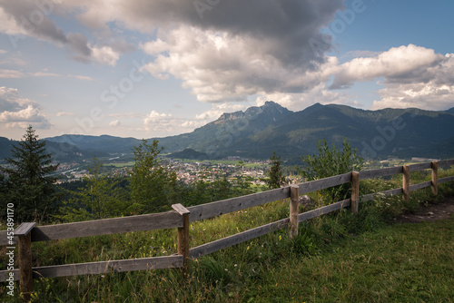Alpine green landscape in summer on a cloudy day, Reutte, Austria