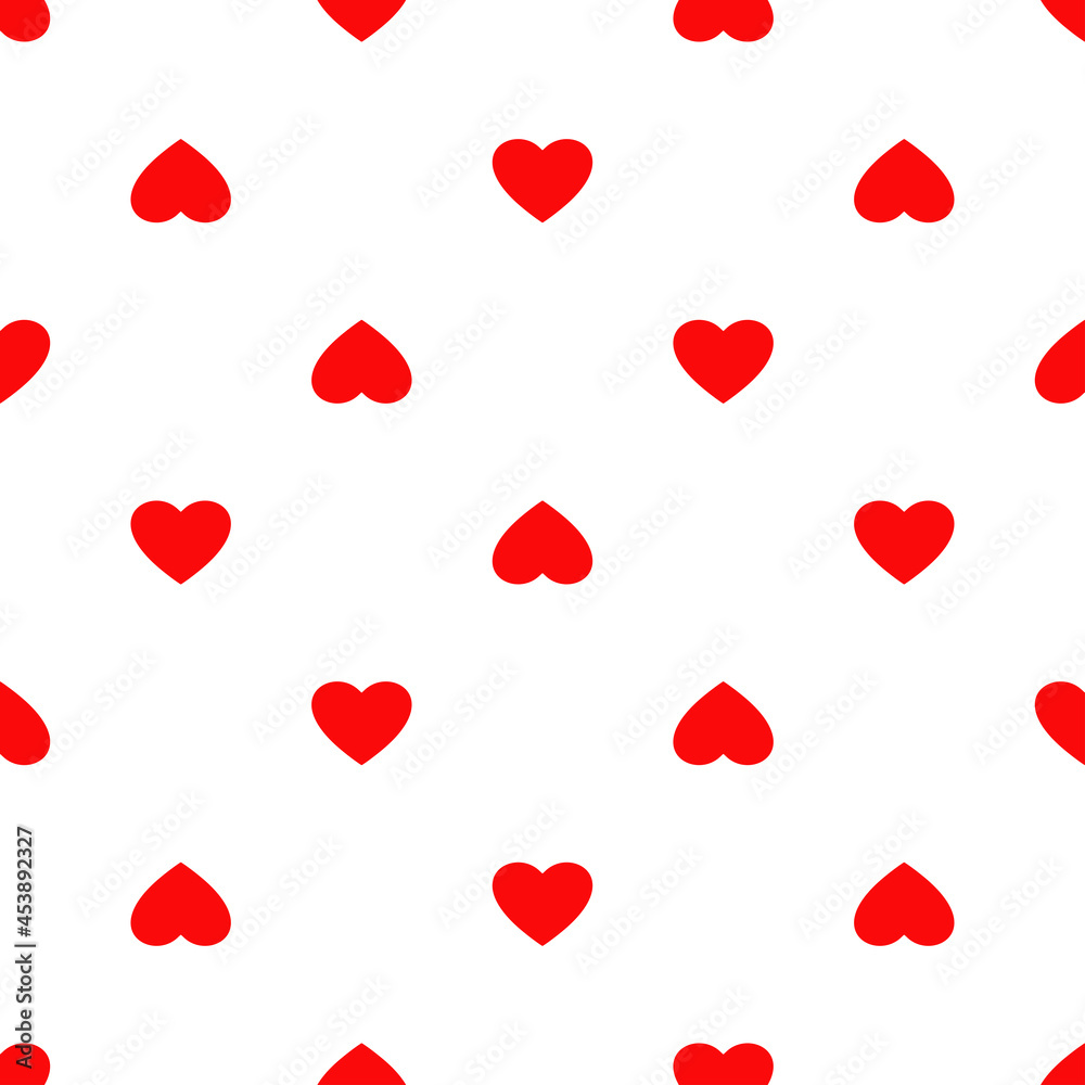 Seamless pattern with red hearts on a white background