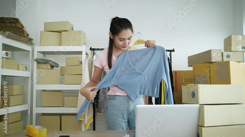 Transgender women are selling clothes online through laptops,The concept of coexistence in society Transgender,Lgbt,LGBTQ
 photo