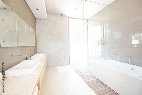 Shower and bath in modern bathroom