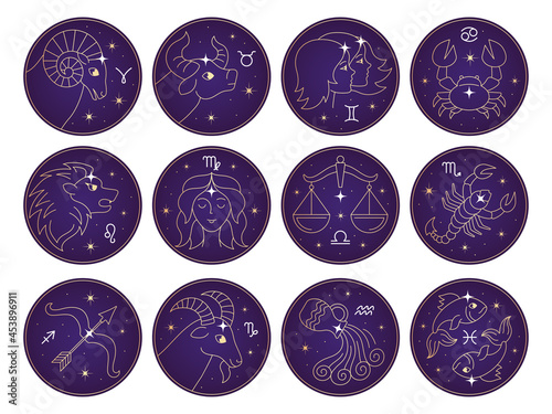 Horoscope characters. Zodiac signs scorpio cancer scales the bull the archer astrology gemini leo recent vector symbols collection