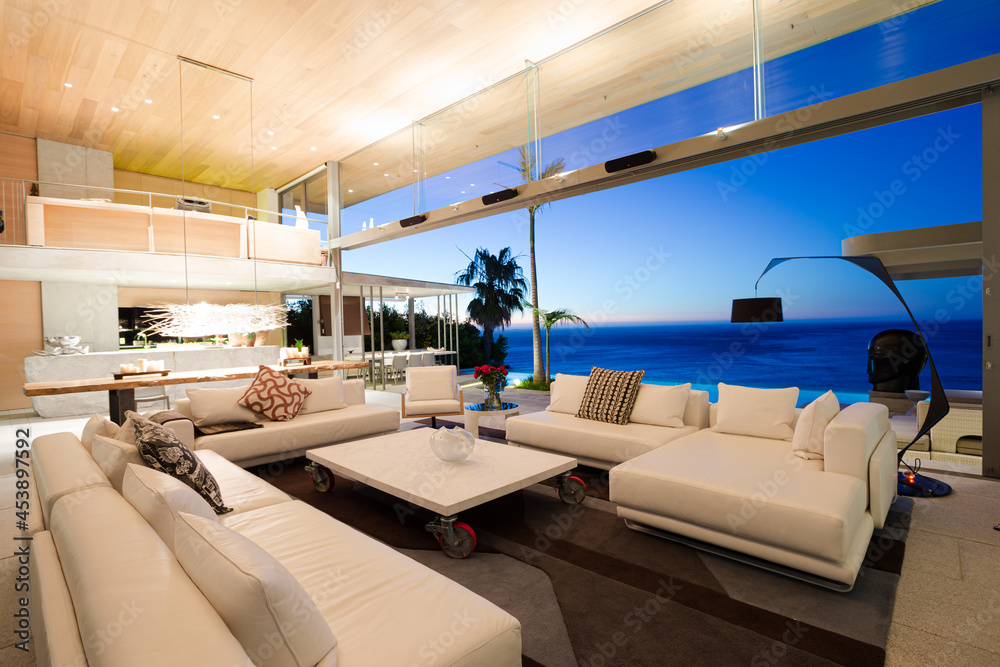 Fototapeta premium Sofas and table in modern living room