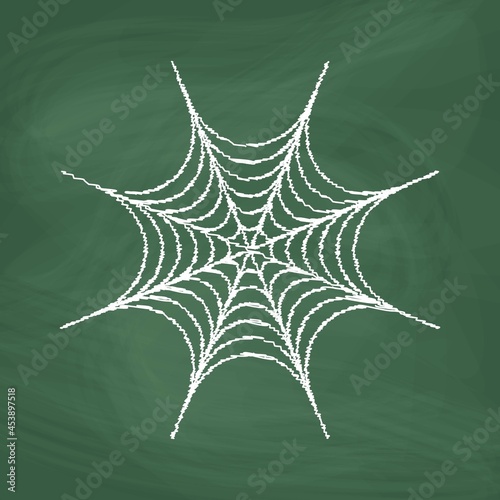 Cobweb line Icon design, white chalk. Draw a picture on the blackboard. Halloween spider web. 
