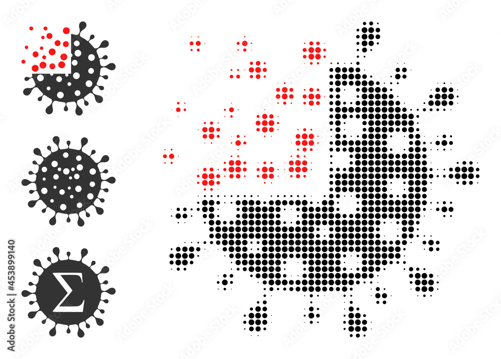 Halftone synthesis coronavirus. Dotted synthesis coronavirus constructed with small round points. Vector illustration of synthesis coronavirus icon on a white background. Halftone synthesis coronavirus. Dotted synthesis coronavirus constructed with small round points. Vector illustration of synthesis coronavirus icon on a white background.