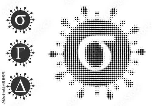 Halftone Sigma covid virus. Dotted Sigma covid virus constructed with small round points. Vector illustration of Sigma covid virus icon on a white background. Halftone pattern contains round points.