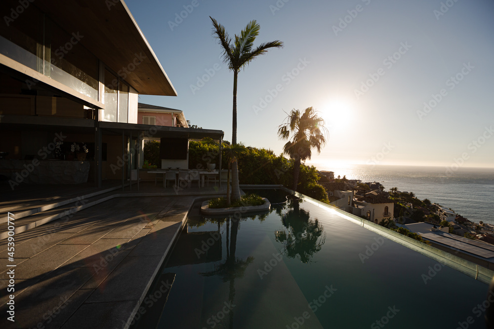 Fototapeta premium Palm tree in infinity pool