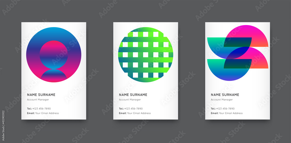 Vector Stylish Bright Trendy Vertical Business Card Set