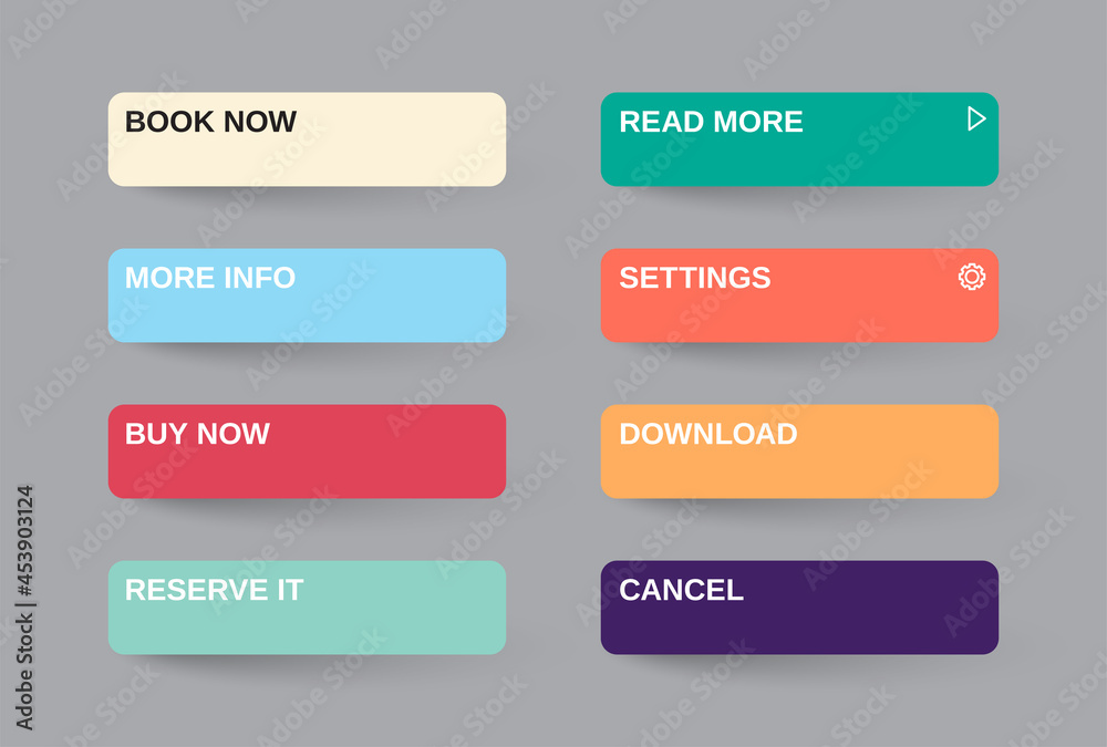 Set of Modern Gradient App, Website page or Game Buttons. Trendy gradient colors. Flat design. Set of Modern Gradient App, Website page or Game Buttons. Trendy gradient colors. Flat design.