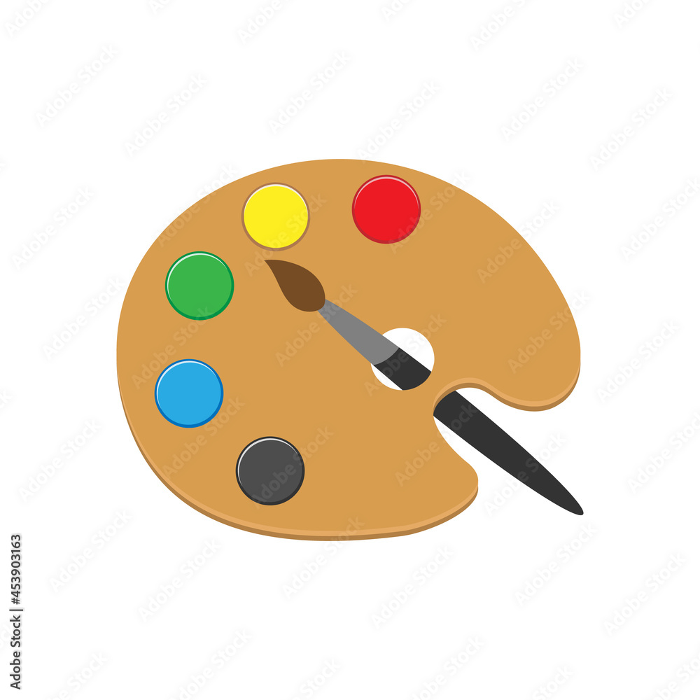 Color palette with colorful paint swatches and paint brush,painting paintbrush flat vector icon for art apps and websites