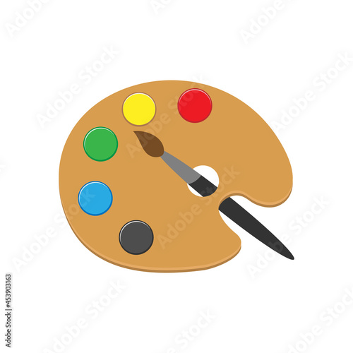 Obraz na płótnie Color palette with colorful paint swatches and paint brush,painting paintbrush flat vector icon for art apps and websites w salonie