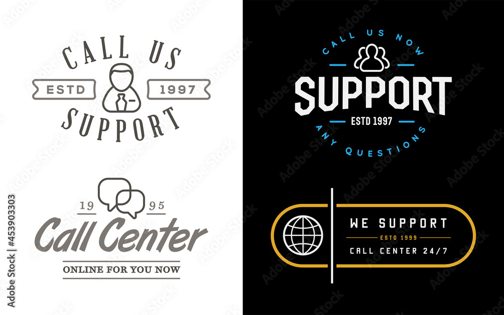 Set of Support Contact Center Service Elements and Assistance Support can be used as Logo or Icon. Vector.