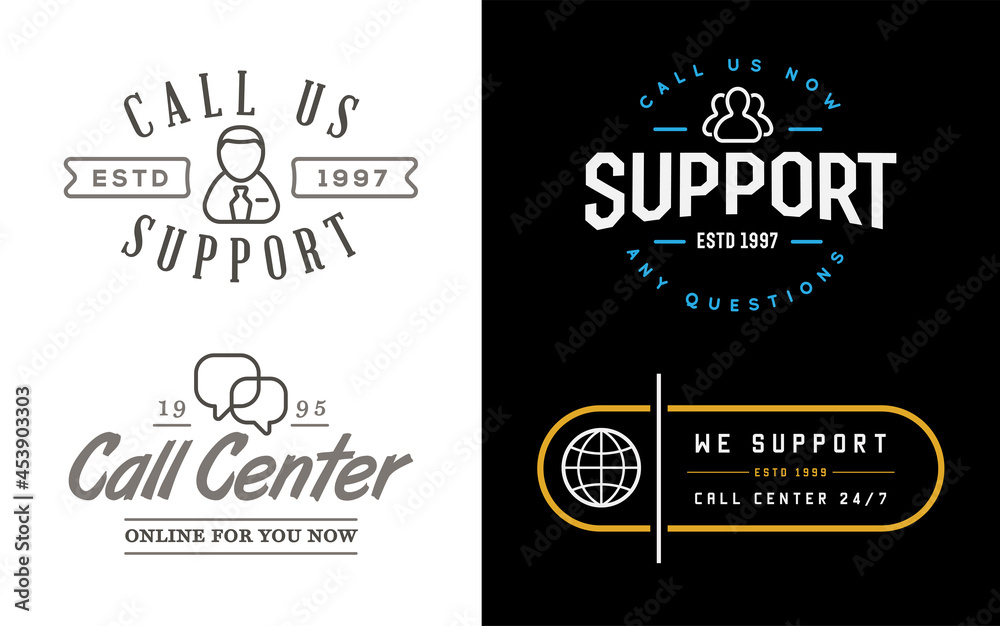 Set of Support Contact Center Service Elements and Assistance Support can be used as Logo or Icon. Vector. Set of Support Contact Center Service Elements and Assistance Support can be used as Logo or Icon. Vector.