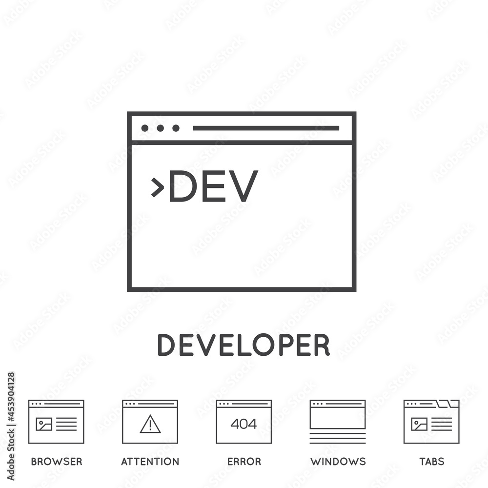 Set of Minimal Browser, Developing, App and Coding Vector Line Icons. Perfect Pixel. Thin Stroke. Set of Minimal Browser, Developing, App and Coding Vector Line Icons. Perfect Pixel. Thin Stroke.
