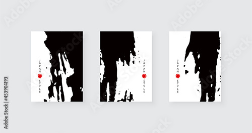 Black ink brush stroke on white background. Japanese style. Vector illustration with grunge stains.