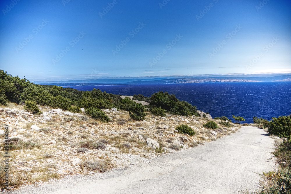 scenic hiking trail on cres island in the adriatic sea