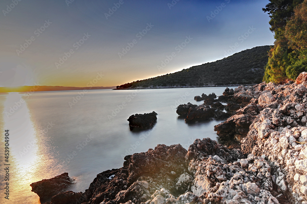 scenic view of the sunset over the adriatic sea at cres island scenic view of the sunset over the adriatic sea at cres island