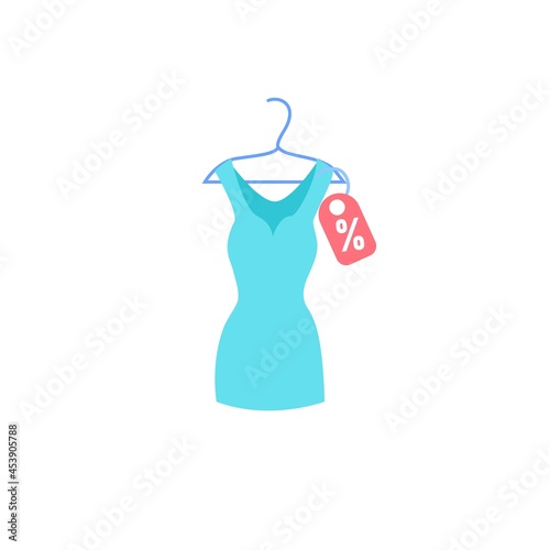 Vector cartoon flat fashionable dress on clothes hanger.New trendy beautiful apparel isolated on empty background-clothing store,shopping and fashion concept,web site banner ad design