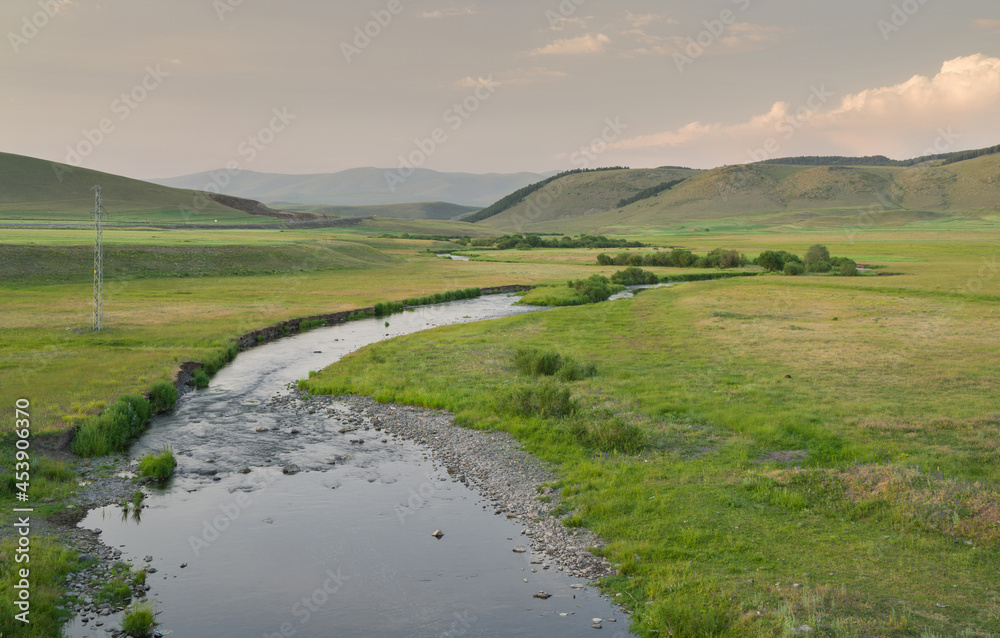Beautiful view of river curve,green and yellow fields. Beautiful view of river curve,green and yellow fields.