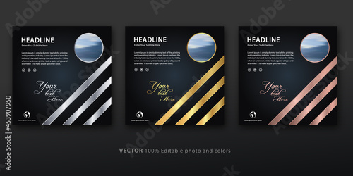 Modern square web banners template vector with gold silver bronze color design. For social media posts and internet ads.