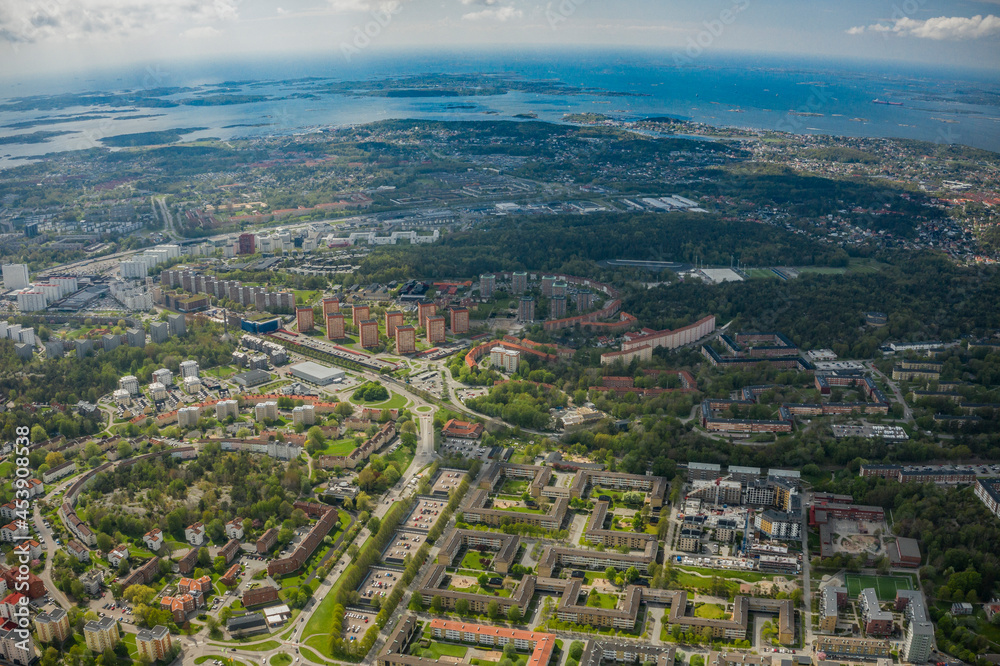 Aerial birds eye image west of Gothenburg, Sweden, 2021 year