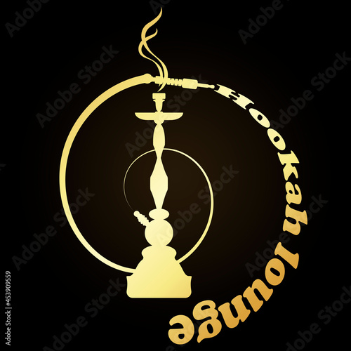 Golden hookah with smoke, banner for a hookah lounge