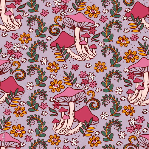 Seamless pattern with mushrooms