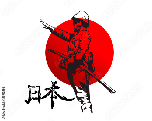 Japan Nippon soldier with katana vector art illustration 