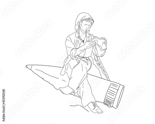 Soldier of world war 2 line art vector illustration 