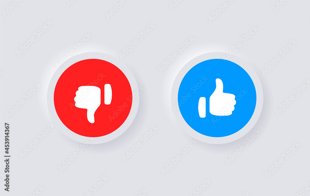 Like and dislike icons, Thumb up and thump down button - neumorphism buttons - circle Neumorphic UI UX Design Elements
Like and dislike icons, Thumb up and thump down button - neumorphism buttons - circle Neumorphic UI UX Design Elements