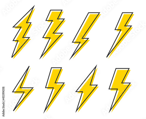 Set lightning bolt icons, Thunderbolt flat style, yellow flash thunder symbols , electric thunderbolt, lighting, electric charge icon for apps and websites 