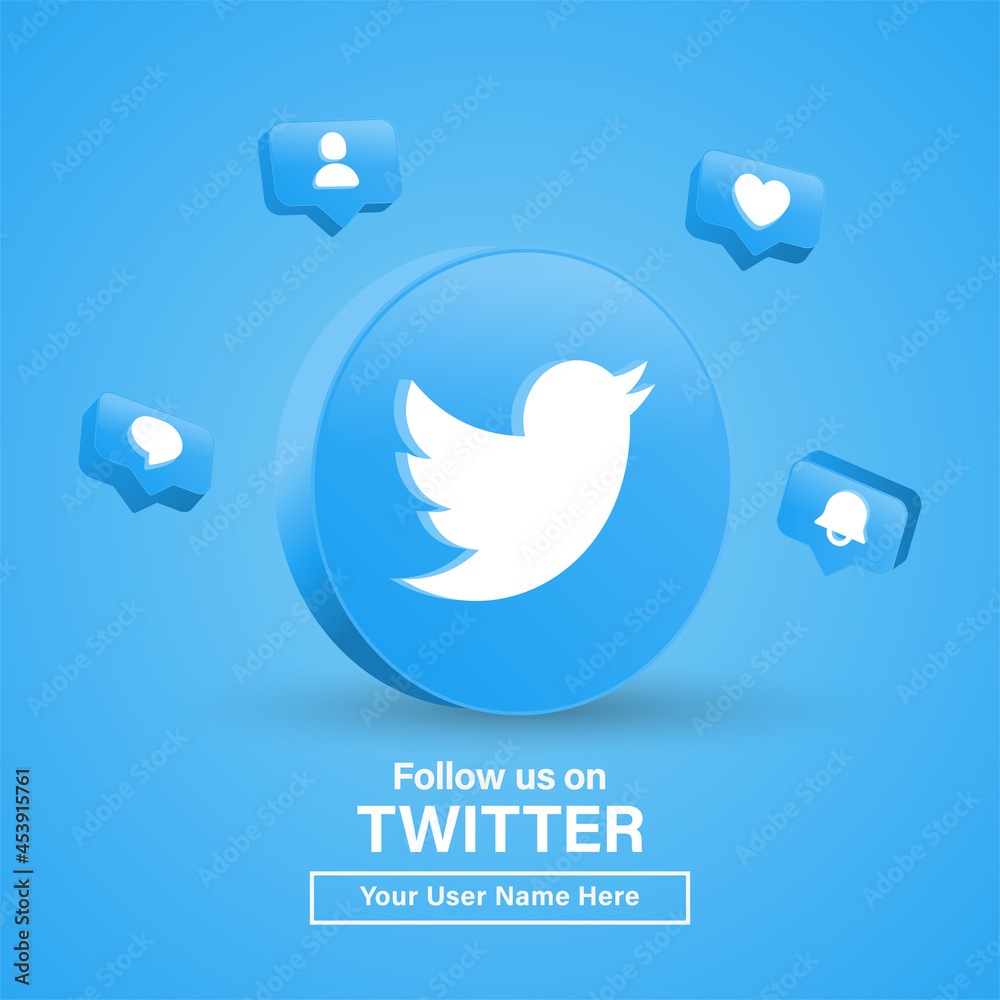 follow us on twitter for social media icons banner in 3d round circle