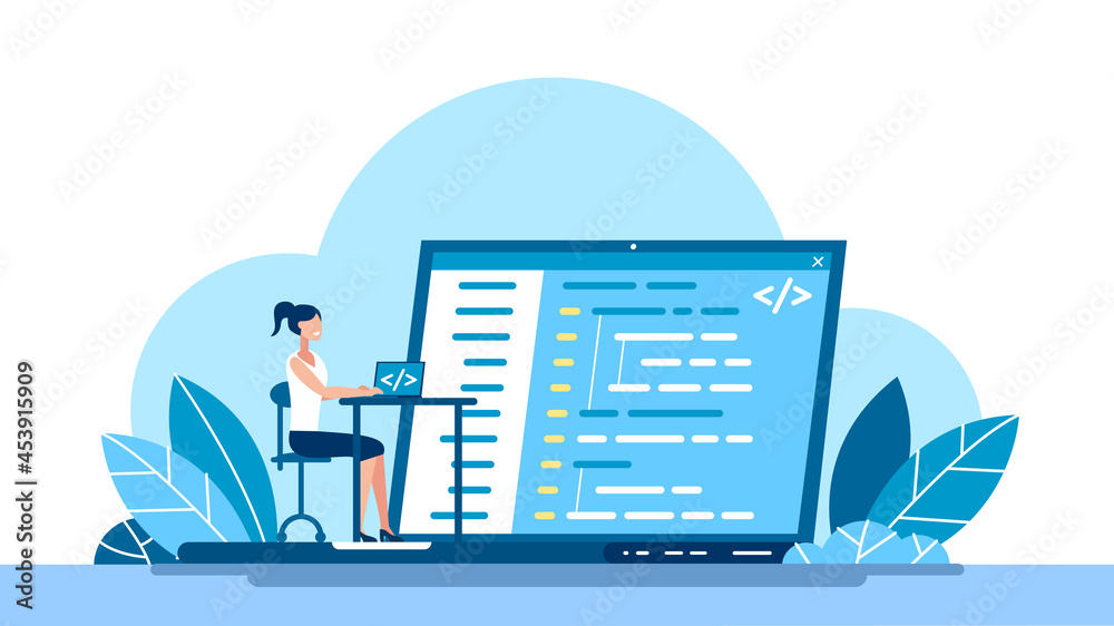 Vecteur Stock Concept of script coding and programming. JavaScript, PHP ...