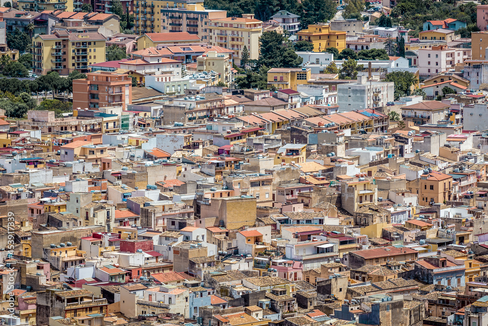 Roofs of Castellammare del Golfo town on Sicily Island, Italy