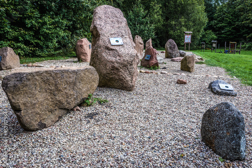 Open air exhibit of stones and rocks in Dylewo Hills Landscape Park, Warmia and Mazury region, Poland photo